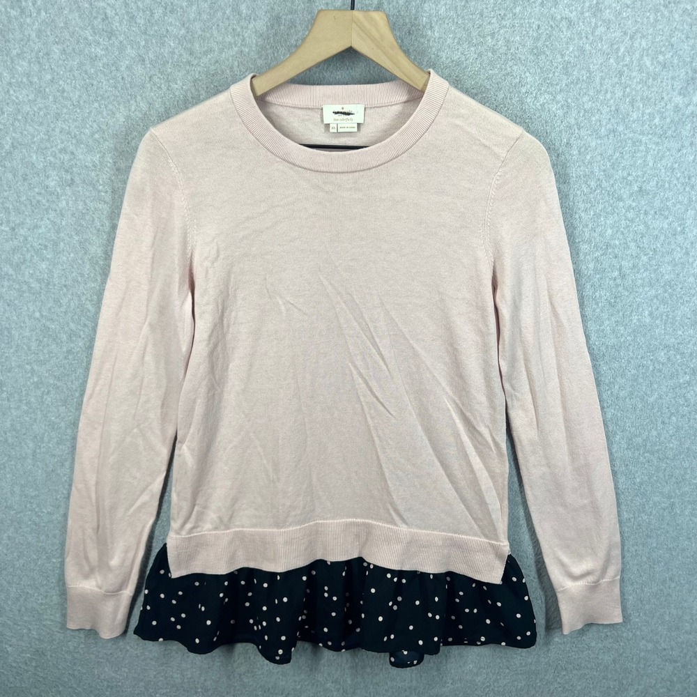 Kate Spade New York Peplum Sweater Women XS Pink Polka Dot Silk Blend Crewneck‎